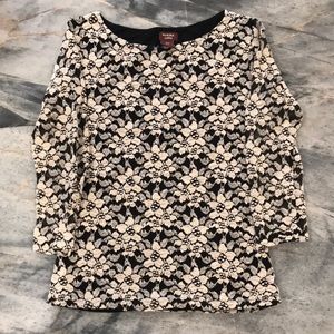 Floral Lace Top With Mid Sheer Sleeves